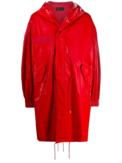 Mr & Mrs Italy Long Cotton Velvet Tech Parka Coat In Red