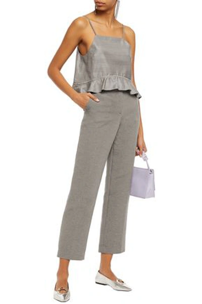 Ganni Ruffled Prince Of Wales Checked Silk And Wool-blend Camisole In Gray
