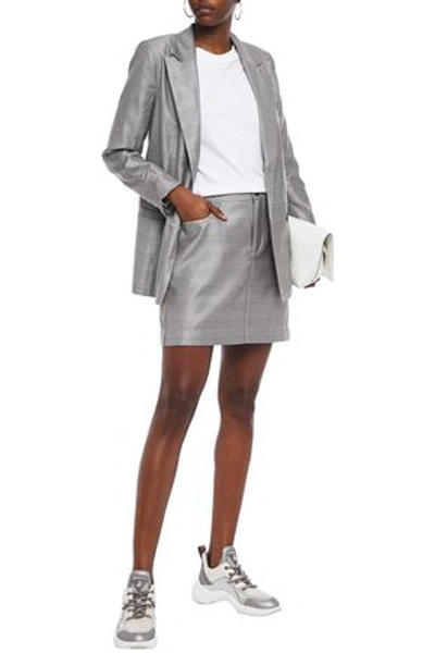 Ganni Paloma Crystal-embellished Prince Of Wales Checked Silk And Wool-blend Mini Skirt In Gray