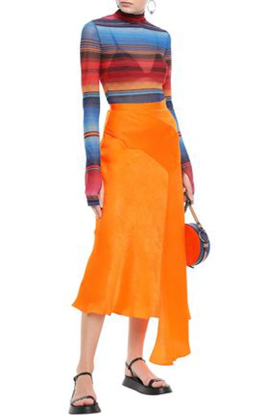 House Of Holland Asymmetric Neon Moiré Midi Skirt In Bright Orange