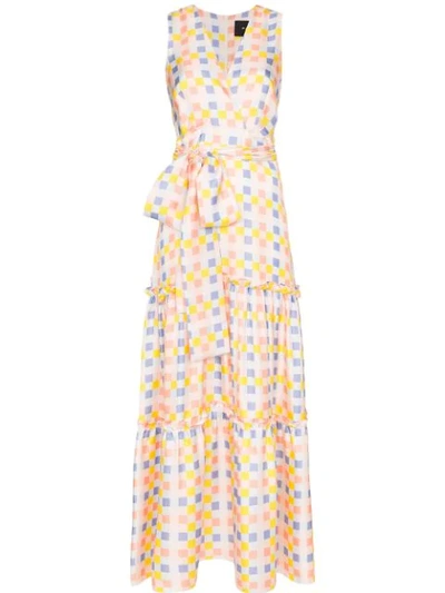 Paper London Zoe Tiered Gingham Silk-twill Maxi Dress In Multicolour