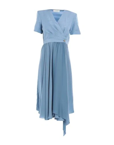 Sandro Paty Wrap-effect Shantung And Satin Midi Dress In Sky Blue