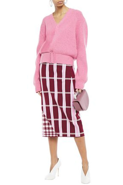 Victoria Beckham Jacquard-knit Midi Pencil Skirt In Plum
