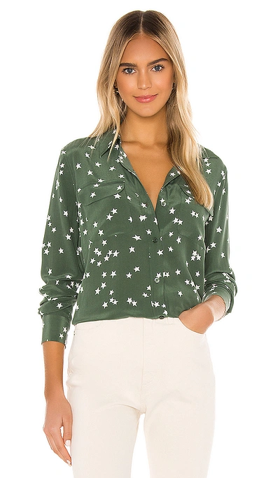 Equipment Slim Signature Top In Cilantro & Nature White