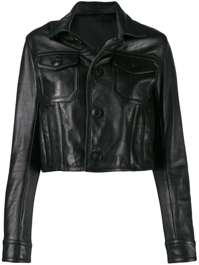 Ami Alexandre Mattiussi Leather Jacket With Pockets On The Front - Atterley In Black