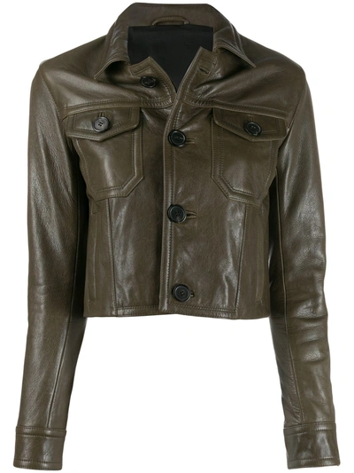 Ami Alexandre Mattiussi Patch Pockets Leather Jacket In Green