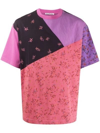 Acne Studios Floral-print Patchwork T-shirt Magenta Pink