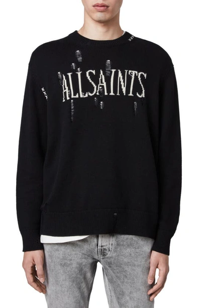 Allsaints Destroy Saints Cotton Sweatshirt In Black