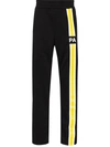 Palm Angels Stripe Detail Logo Track Pants In Black/yellow