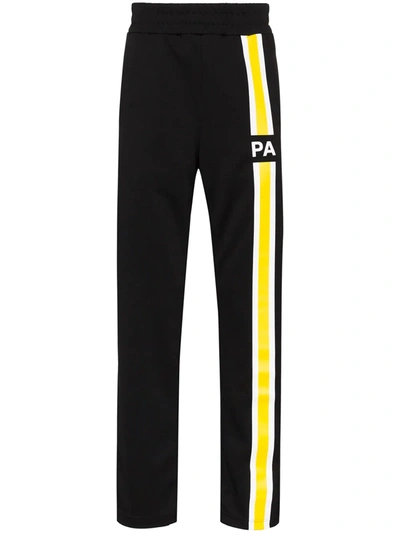 Palm Angels Stripe Detail Logo Track Trousers In Black/yellow