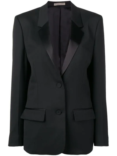 Bottega Veneta Satin Lapel Tuxedo Blazer In Black