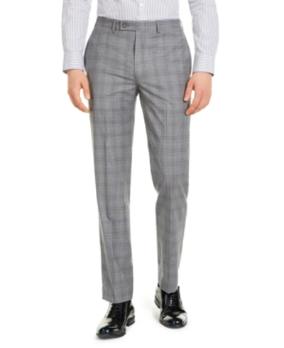 Calvin Klein Men's X-fit Slim-fit Infinite Stretch Light Gray Blue Plaid Wool Suit Separate Pants In Grey Plaid