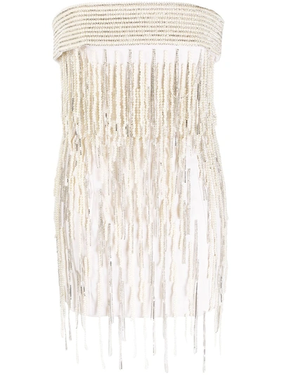 Attico Embellished Fringe Wool Mini Dress In White