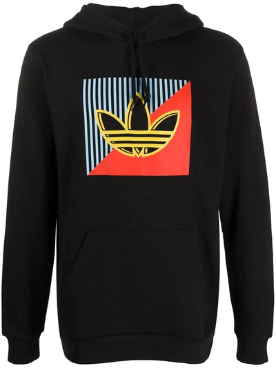 Adidas Originals Diagonal Logo Cotton Sweatshirt Hoodie In Black