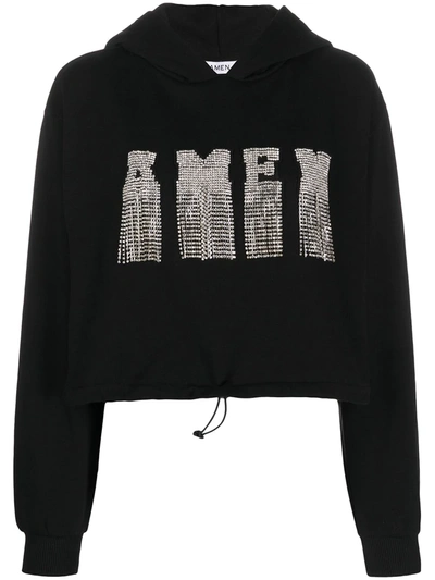 Amen Long Sleeve Embroidered Logo Hoodie In Black