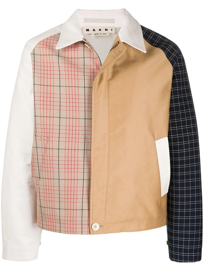 Marni Paneled Checked Jacket In Neutrals