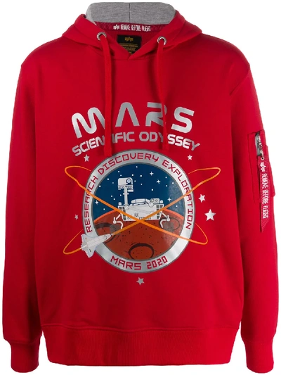 Alpha Industries Zipped Pocket Mars Print Hoodie In Red