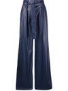 Msgm High-rise Pleated Faux-leather Trousers In Blue