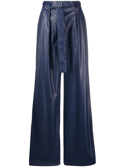 Msgm High-rise Pleated Faux-leather Trousers In Blue