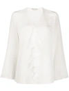 Etro Draped Trim Silk Blouse In White