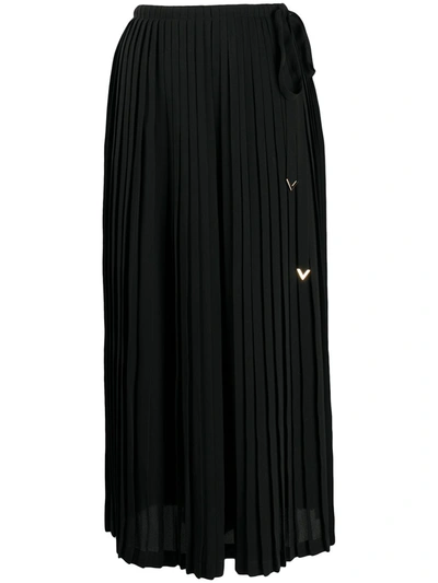 Valentino Pleated Georgette Culottes In Black