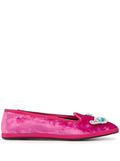 Giannico Crystal-embellished Flat Slippers In Pink
