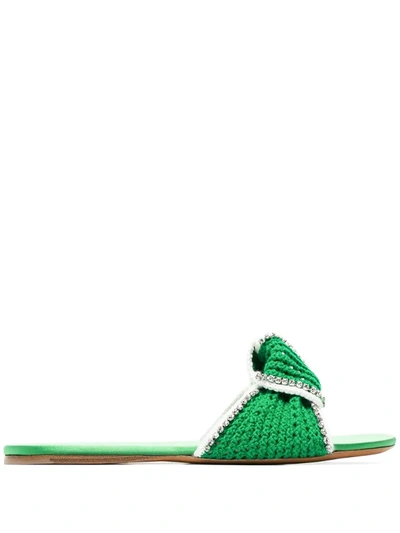 Miu Miu Green Knitted Crystal Slides