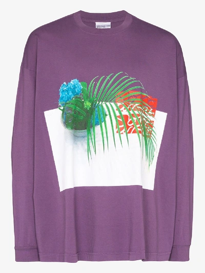 Some Ware Plant Print Cotton T-shirt In Purple
