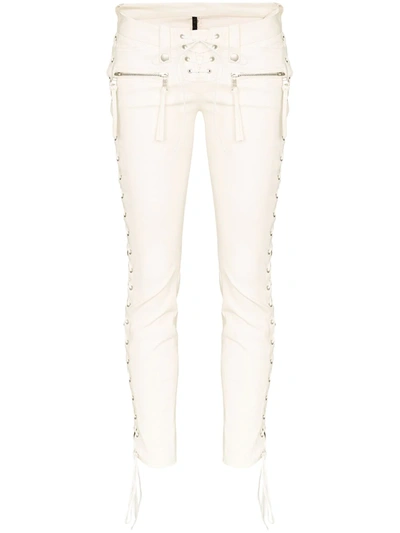 Ben Taverniti Unravel Project Lace-up Leather Skinny Pants In White