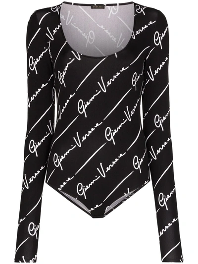 Versace Signature-print Bodysuit In Black