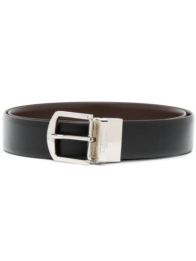 Canali Black Logo Buckle Leather Belt