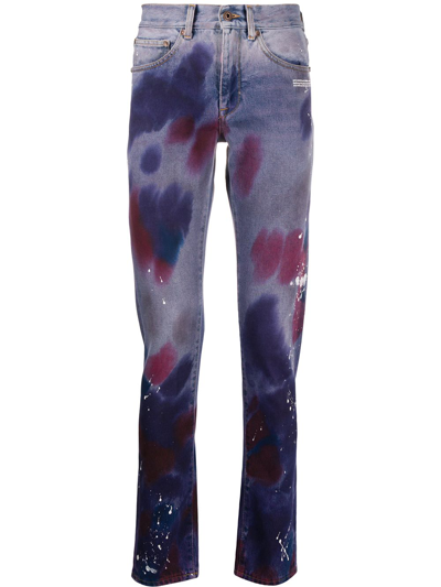 Off-white Paint Splattered Effect Jeans In Blue