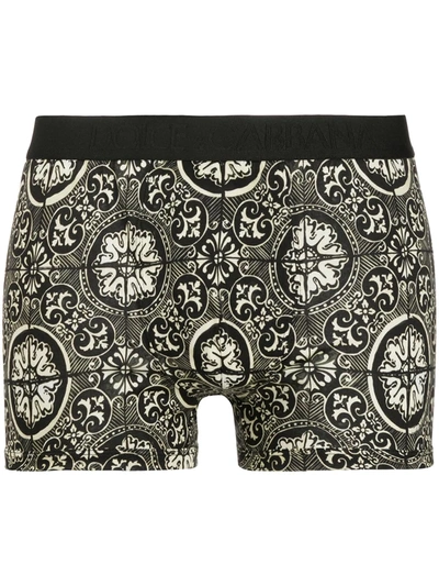 Dolce & Gabbana Cotton Boxers With Maiolica Print On A Black Background