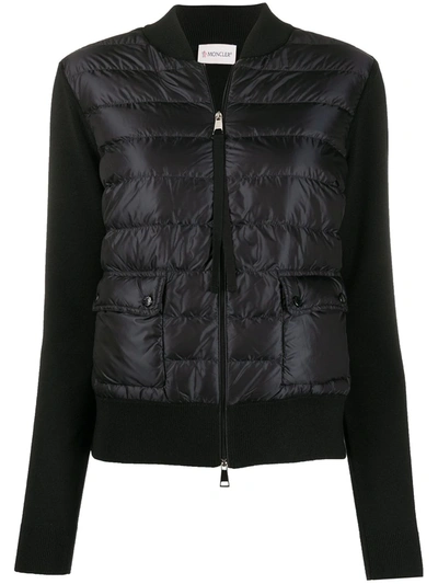 Moncler Quilted-effect Zipped Cardigan In Black