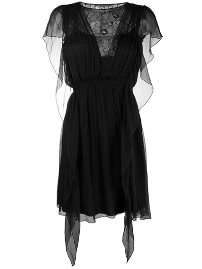 Alberta Ferretti Lace Panel Silk Dress In Black