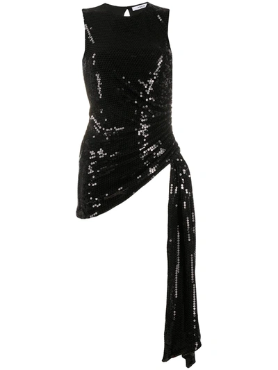 Amen Sequinned Asymmetric-hem Top In Black