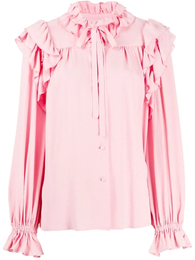 Msgm Ruffle-trimmed Jacquard Blouse In Pink