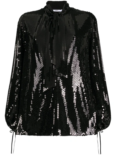 Amen Sequin Pussy Bow Blouse In Black