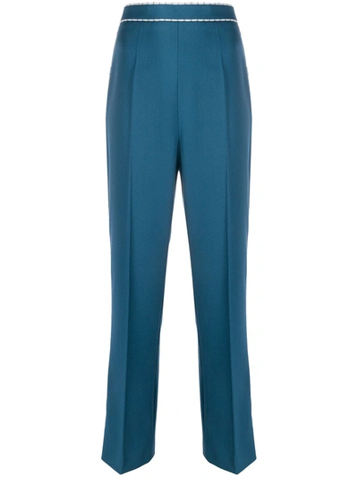 Fendi Contrast Stitching Straight-leg Trousers In Blue