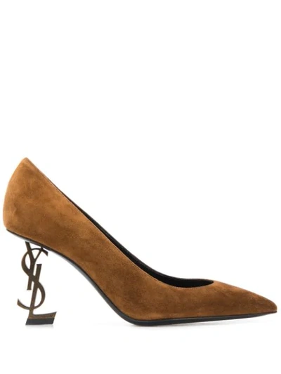 Saint Laurent Women's Embellished Mid-heel Pumps In Brown