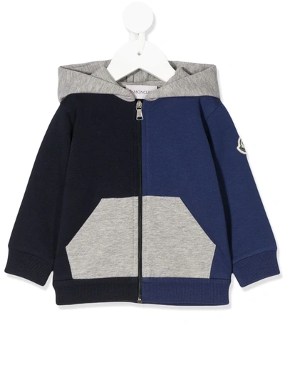 Moncler Babies' Colour Blocked Zipped Hoodie In Blue