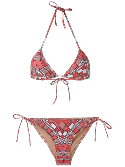 Amir Slama Printed Triangle Bikini Set In Red