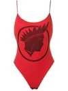 Amir Slama Índio Print High Cut Leg Swimsuit In Red