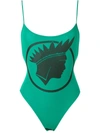 Amir Slama Índio Print High Cut Leg Swimsuit In Green