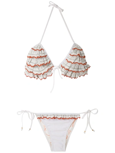 Amir Slama Ruffled Triangle Bikini Set In White