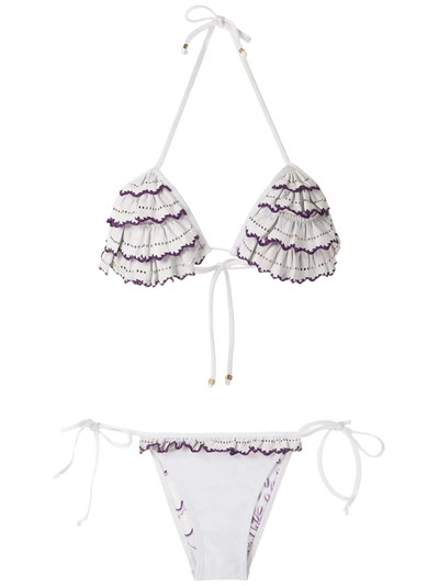 Amir Slama Ruffled Triangle Bikini Set In White