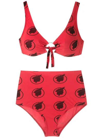 Amir Slama Índio High Waisted Bikini Set In Red