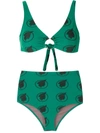 Amir Slama Índio Print High Waisted Bikini Set In Green