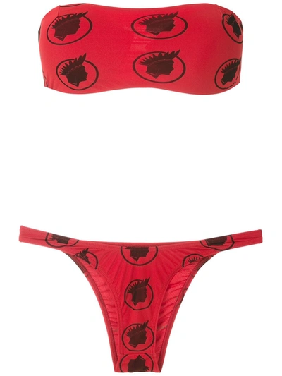 Amir Slama Índio Print Bikini Set In Red