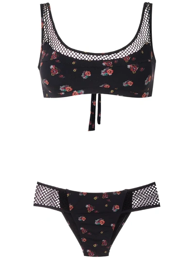 Amir Slama Mesh Panels Printed Bikini Set In Black